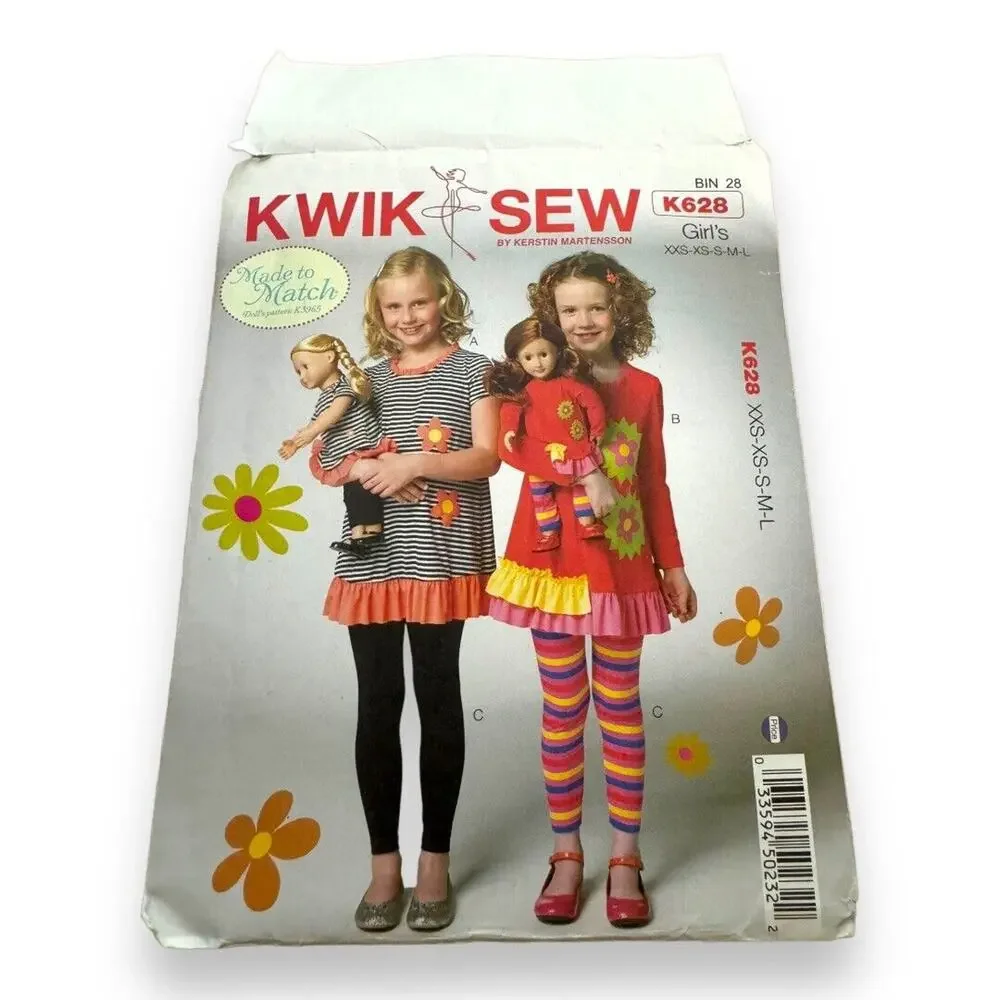 KWIK SEW K628 TOPS &‎ LEGGINGS Girls Sz XXS XS S M L NEW